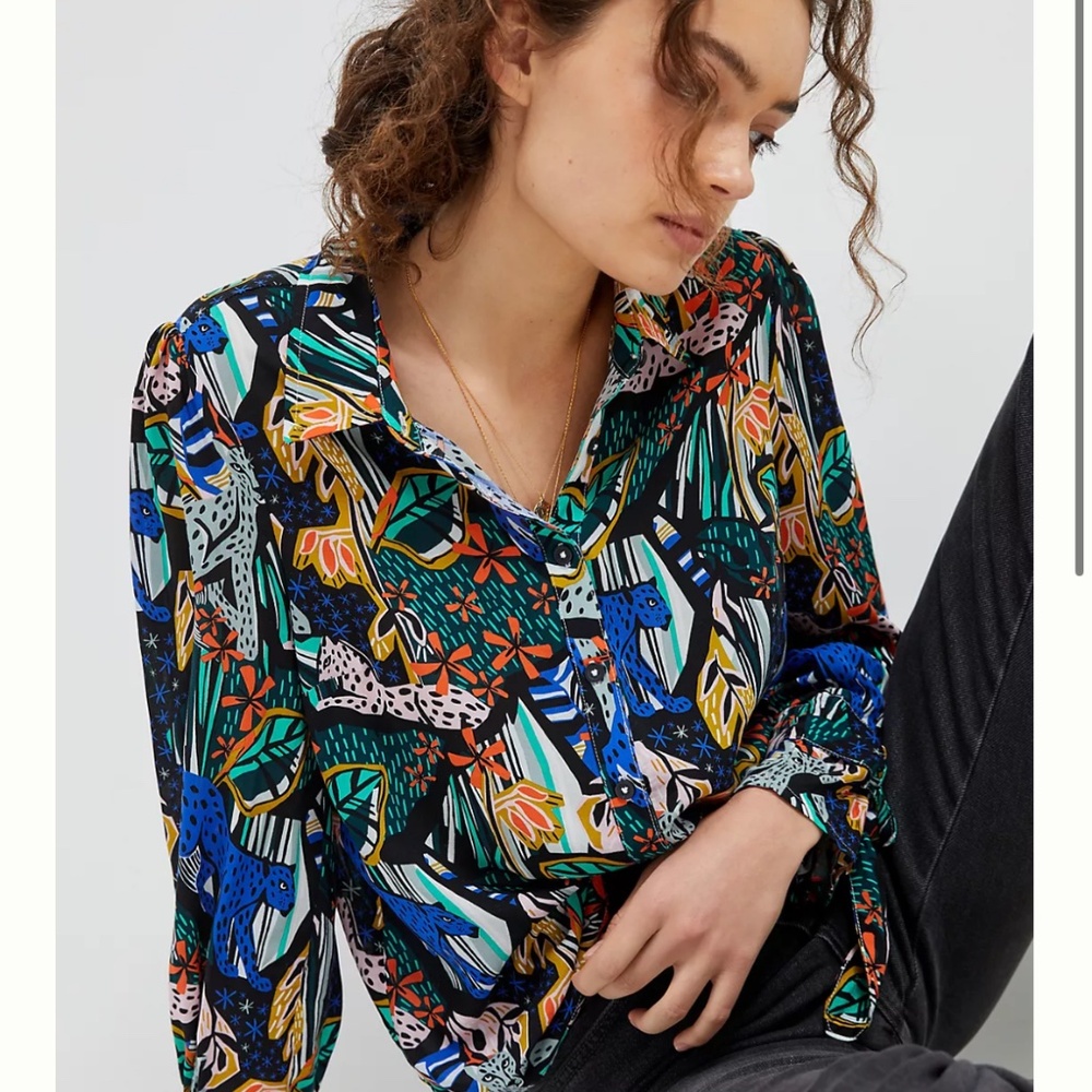 New Anthropologie Masha Volnova Carmiel Button Down Viscose Blouse Size 10 A‎